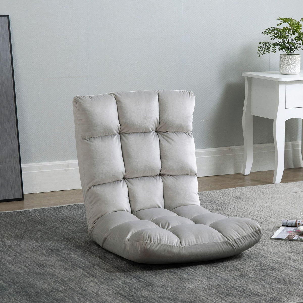 Floor Chair 3-In-1 Folding Adjustable Backrest 13 Positions Folding Lounger Gray Metal Foam 55X71X53.5Cm