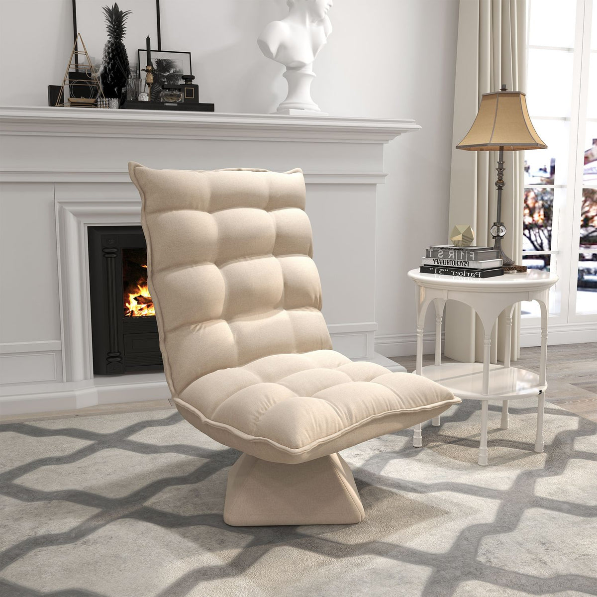Floor Chair Adjustable Floor Sofa Swivel Meditation Chair Padded Relax Chair Lazy Sofa Beige
