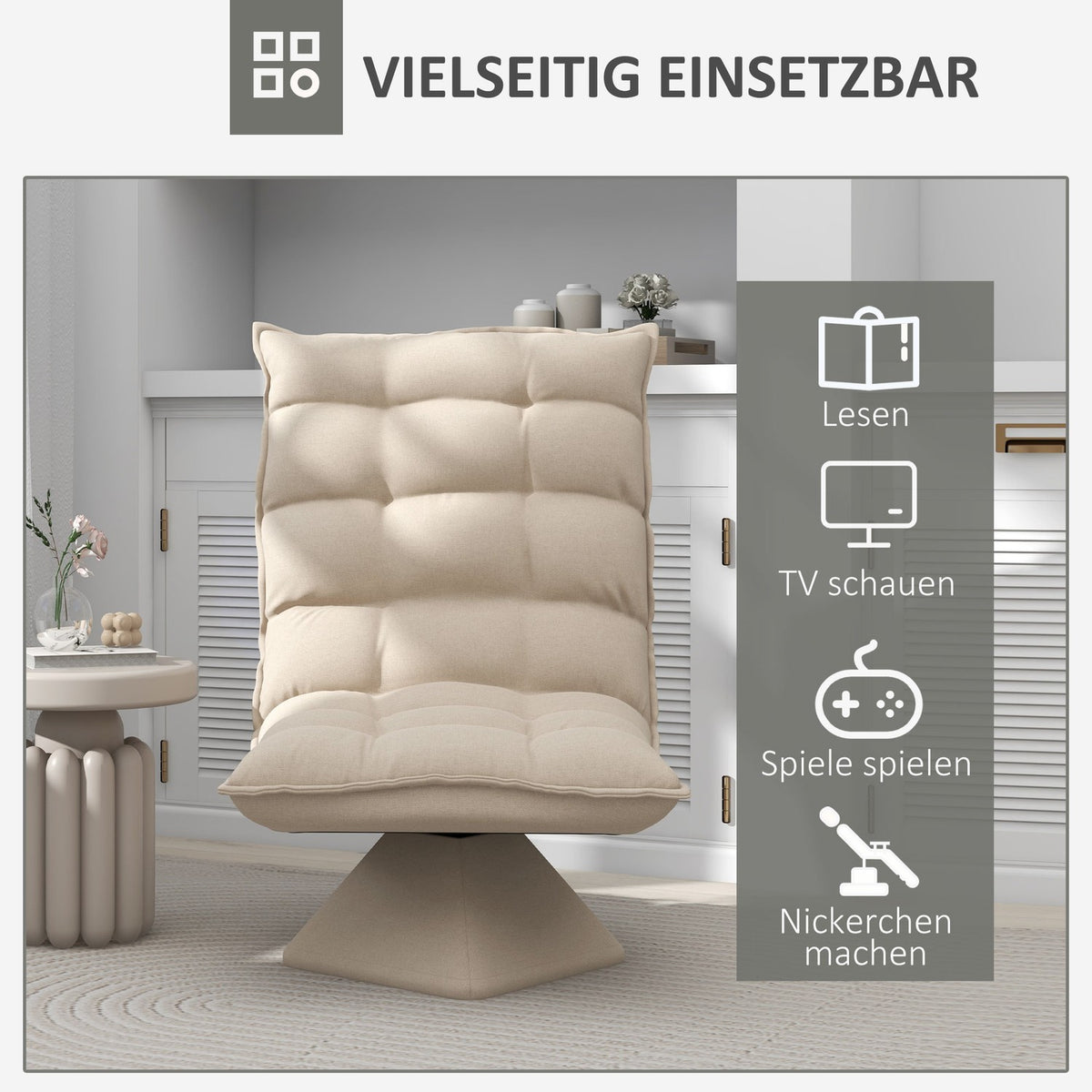 Floor Chair Adjustable Floor Sofa Swivel Meditation Chair Padded Relax Chair Lazy Sofa Beige