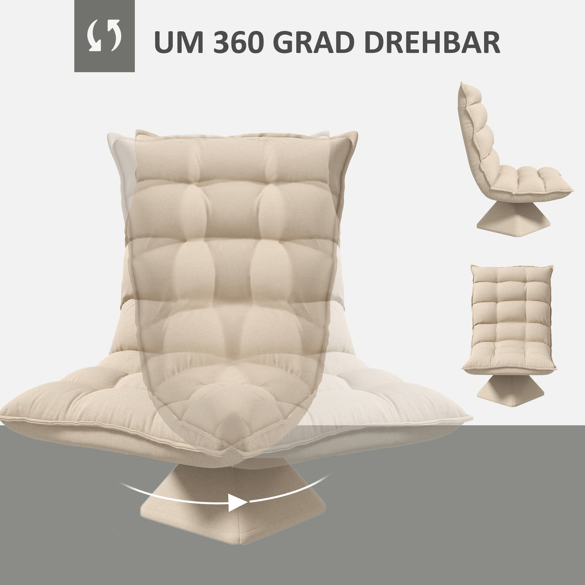 Floor Chair Adjustable Floor Sofa Swivel Meditation Chair Padded Relax Chair Lazy Sofa Beige