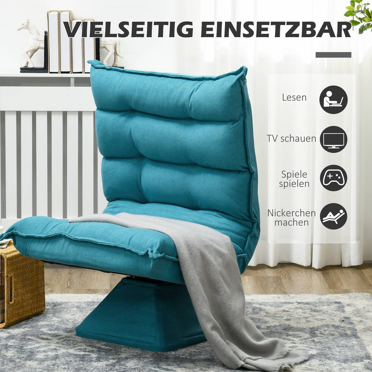 Floor Chair Adjustable Floor Sofa Swivel Meditation Chair Relax Chair Lazy Sofa Living Room Office Blue