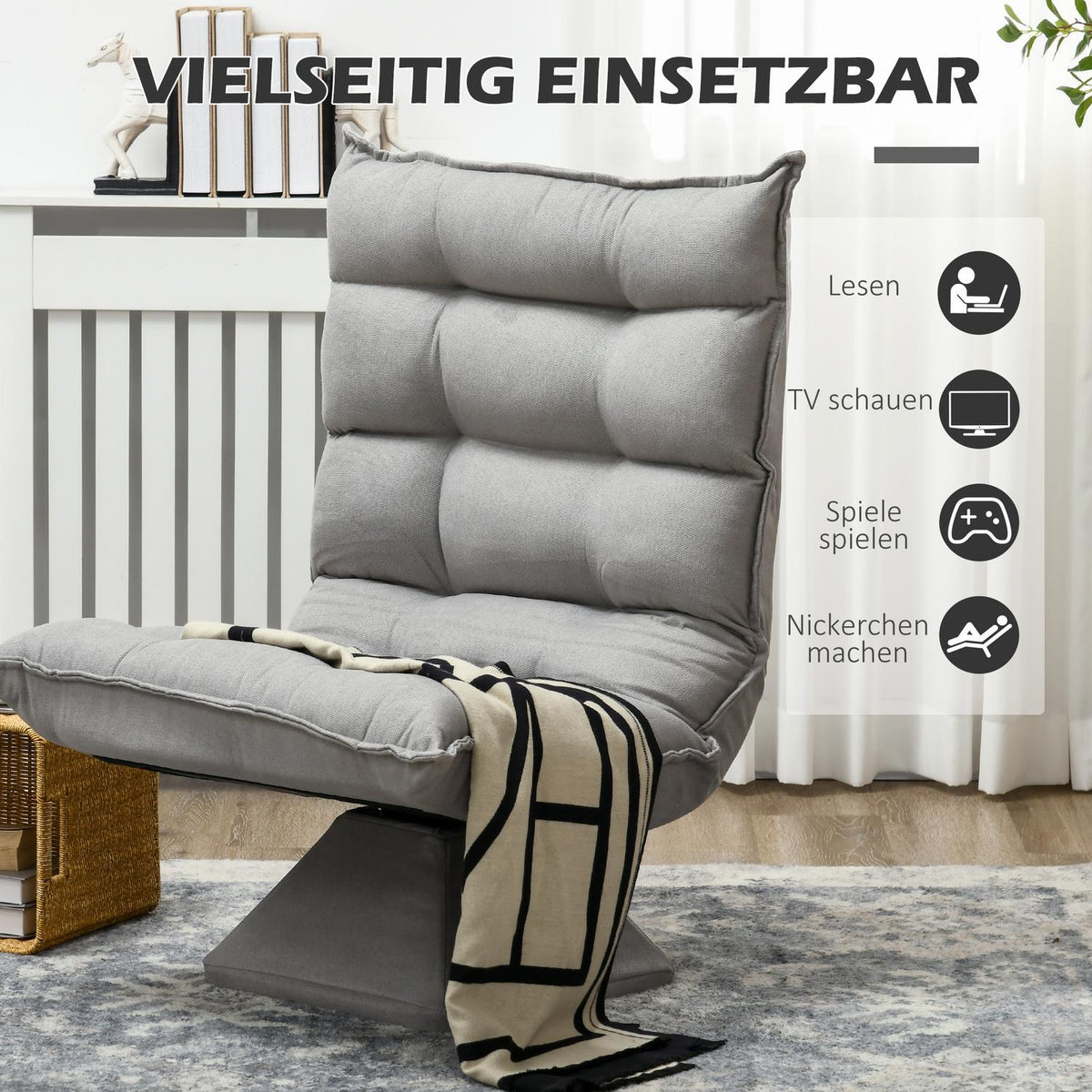 Floor Chair Adjustable Floor Sofa Swivel Meditation Chair Relax Chair Lazy Sofa for Living Room Office Light Gray