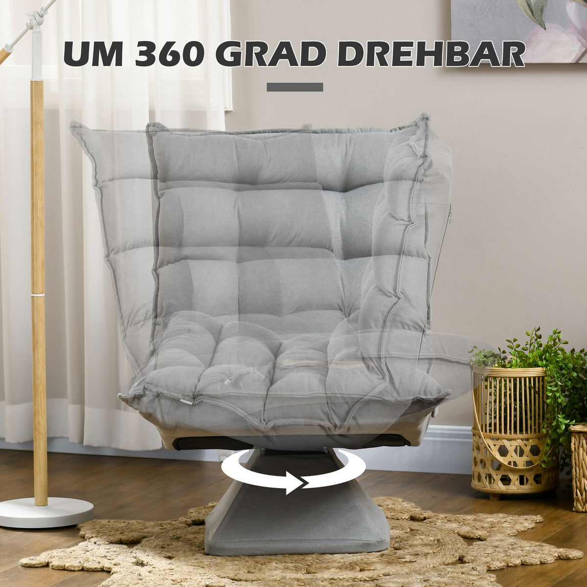 Floor Chair Adjustable Floor Sofa Swivel Meditation Chair Relax Chair Lazy Sofa for Living Room Office Light Gray