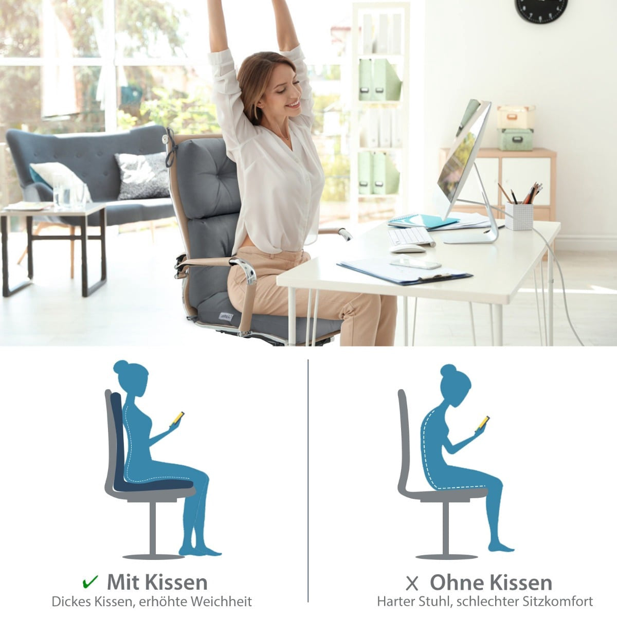 Floor Chair Cushion Set, 4 Pack, Adjustable Backrest, Gray