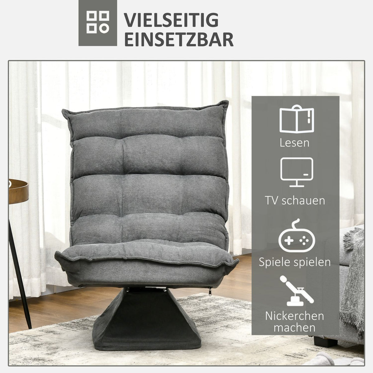 Floor Chair Floor Sofa With Adjustable Backrest, Swivel Relaxation Chair, Floor Seat Cushion For Living Room, Office, Microfiber Cloth, Gray