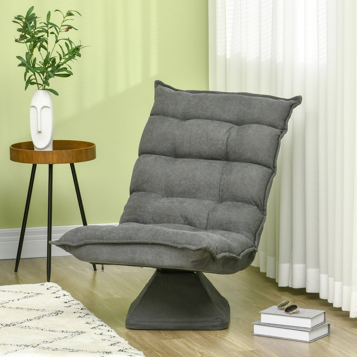 Floor Chair Floor Sofa With Adjustable Backrest, Swivel Relaxation Chair, Floor Seat Cushion For Living Room, Office, Microfiber Cloth, Gray