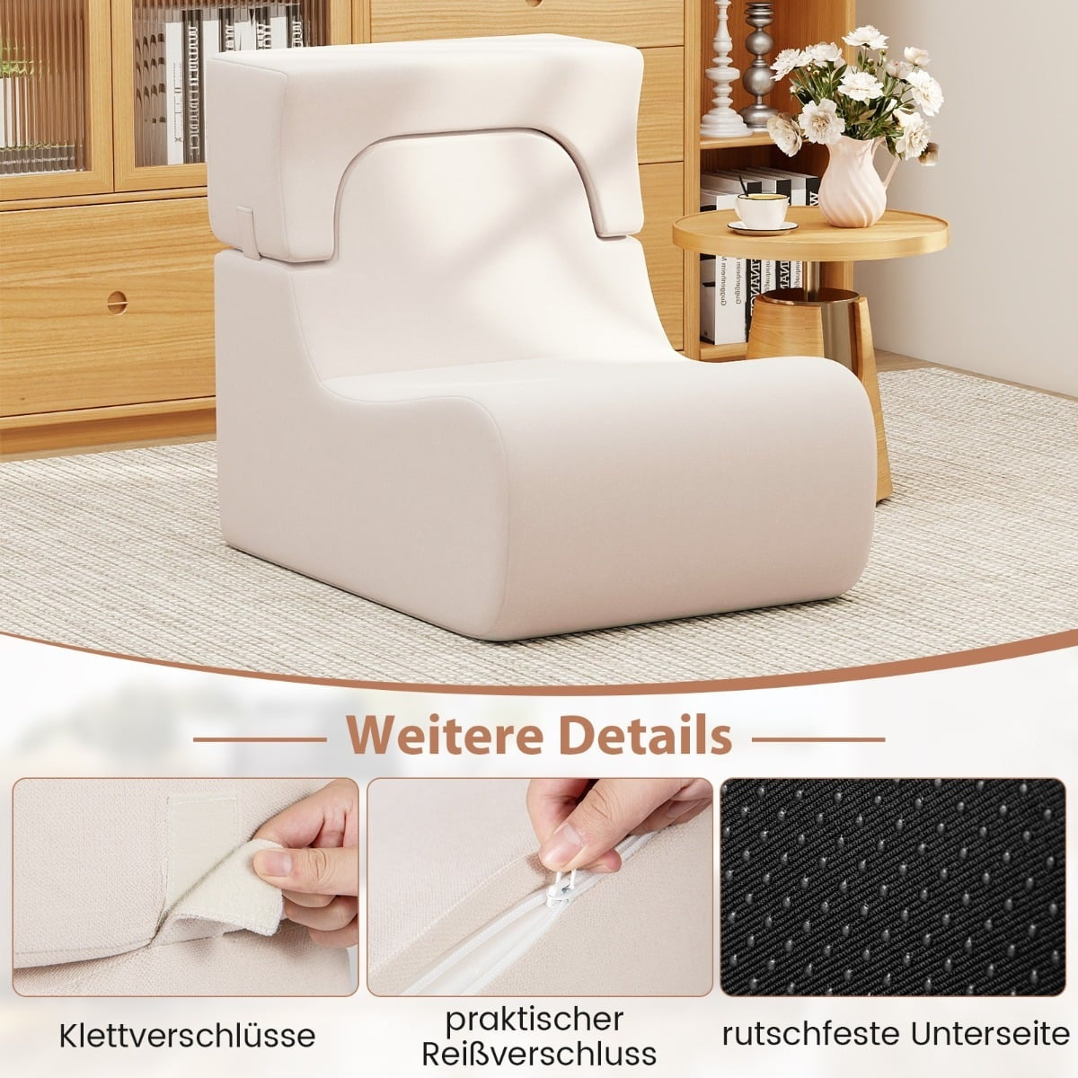 Floor Chair for Adults, Removable Headrest, Washable Cover