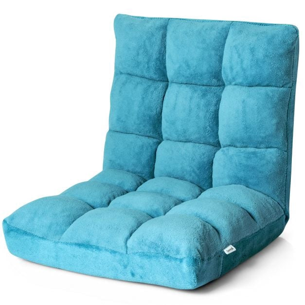 Floor Chair with 14-Position Backrest, Coral Velvet, Turquoise