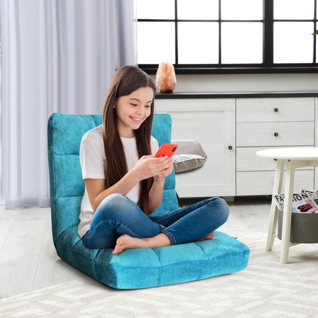 Floor Chair with 14-Position Backrest, Coral Velvet, Turquoise