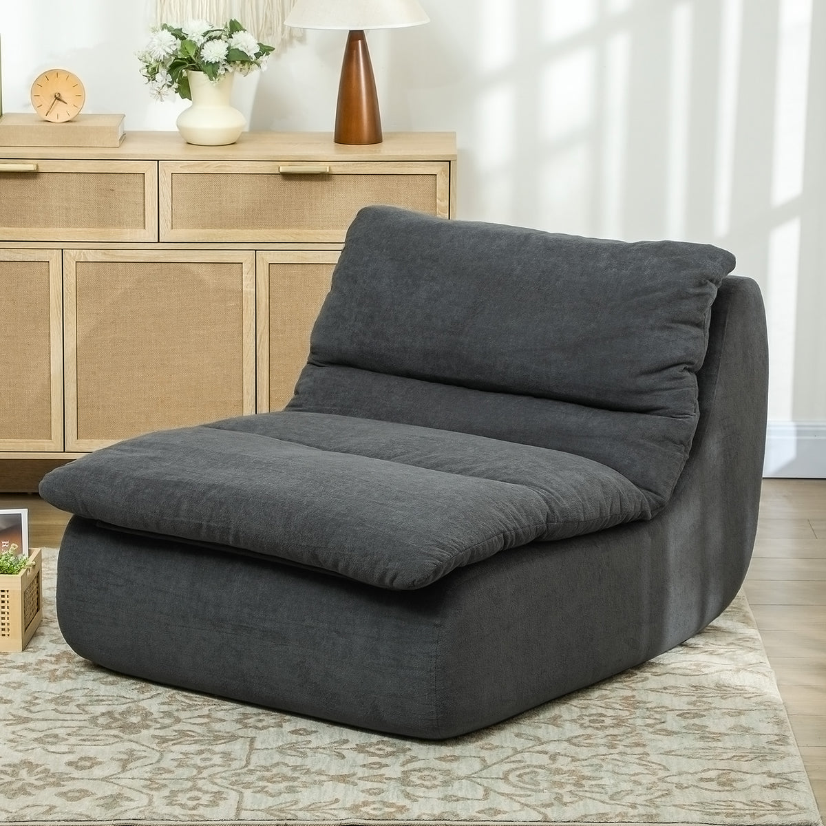 Floor Chair with One-Piece Ultra-High Density Foam, Floor Chair Lazy Sofa with Washable Cover Meditation Chair Relax Chair for Home, Office, Gray