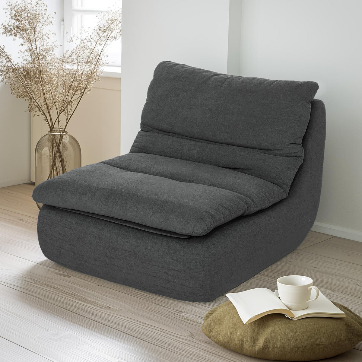 Floor Chair with One-Piece Ultra-High Density Foam, Floor Chair Lazy Sofa with Washable Cover Meditation Chair Relax Chair for Home, Office, Gray