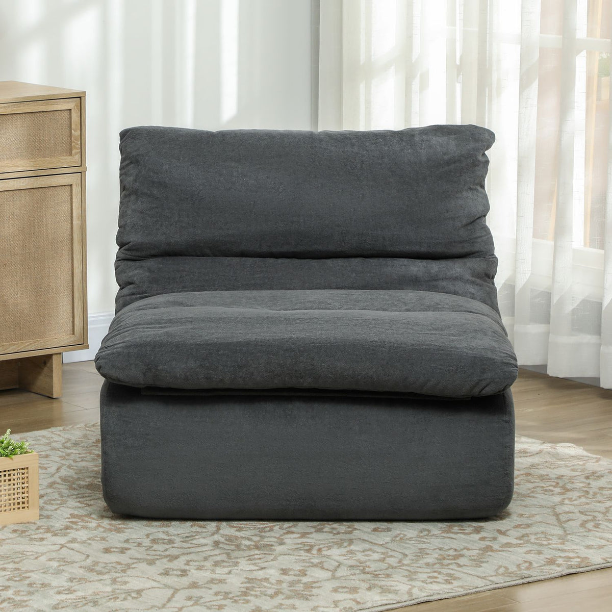 Floor Chair with One-Piece Ultra-High Density Foam, Floor Chair Lazy Sofa with Washable Cover Meditation Chair Relax Chair for Home, Office, Gray