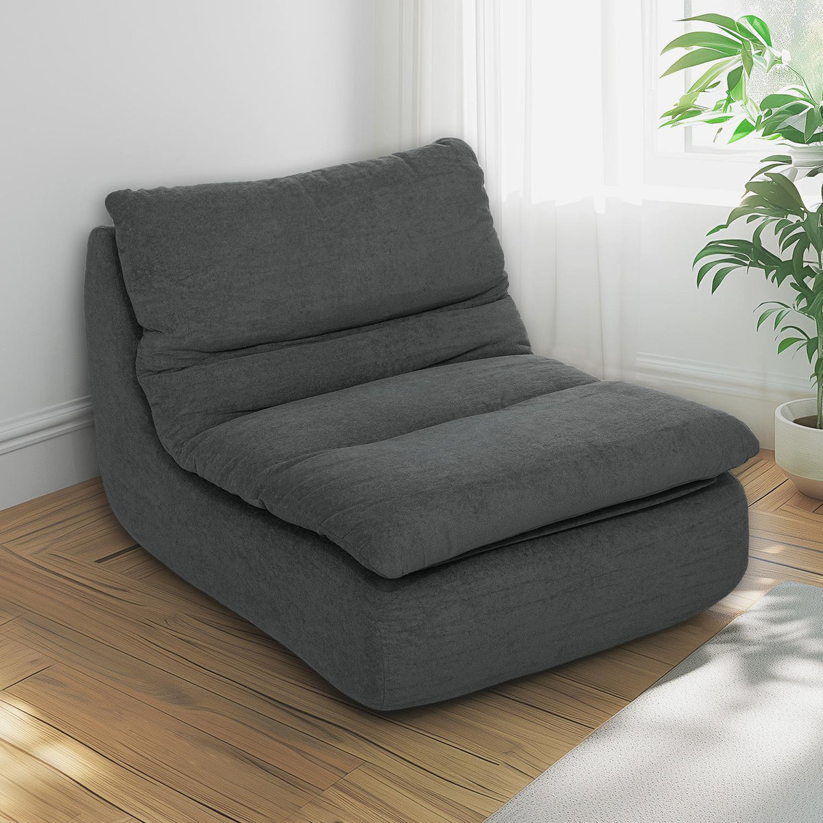 Floor Chair with One-Piece Ultra-High Density Foam, Floor Chair Lazy Sofa with Washable Cover Meditation Chair Relax Chair for Home, Office, Gray