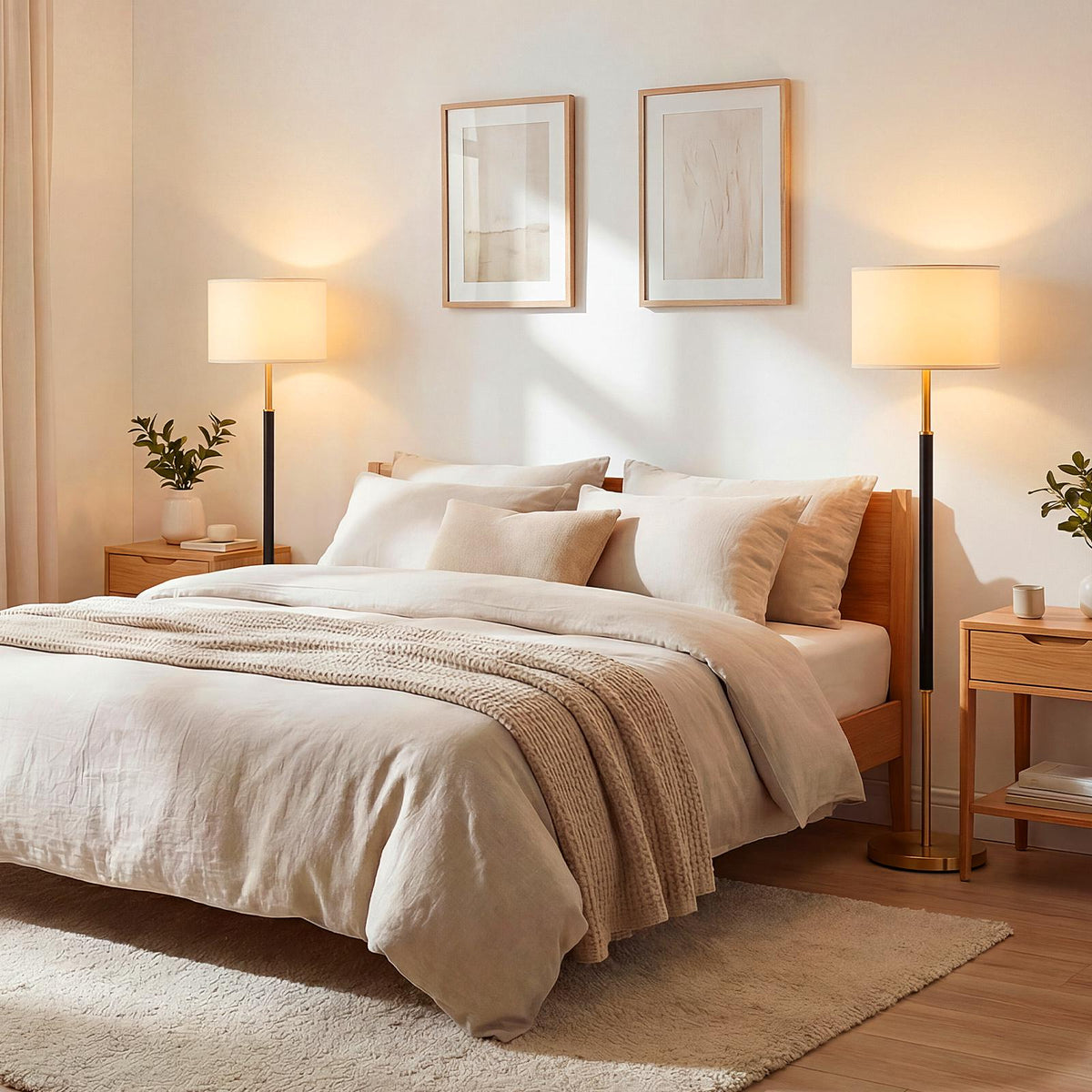 Floor Lamp 165 cm, Linen Shade, E27, Foot Switch