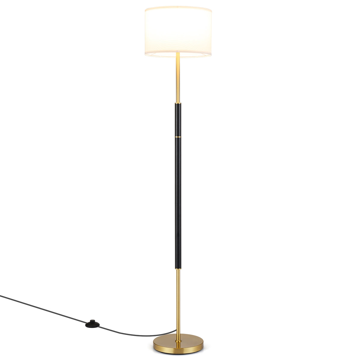 Floor Lamp 165 cm, Linen Shade, E27, Foot Switch