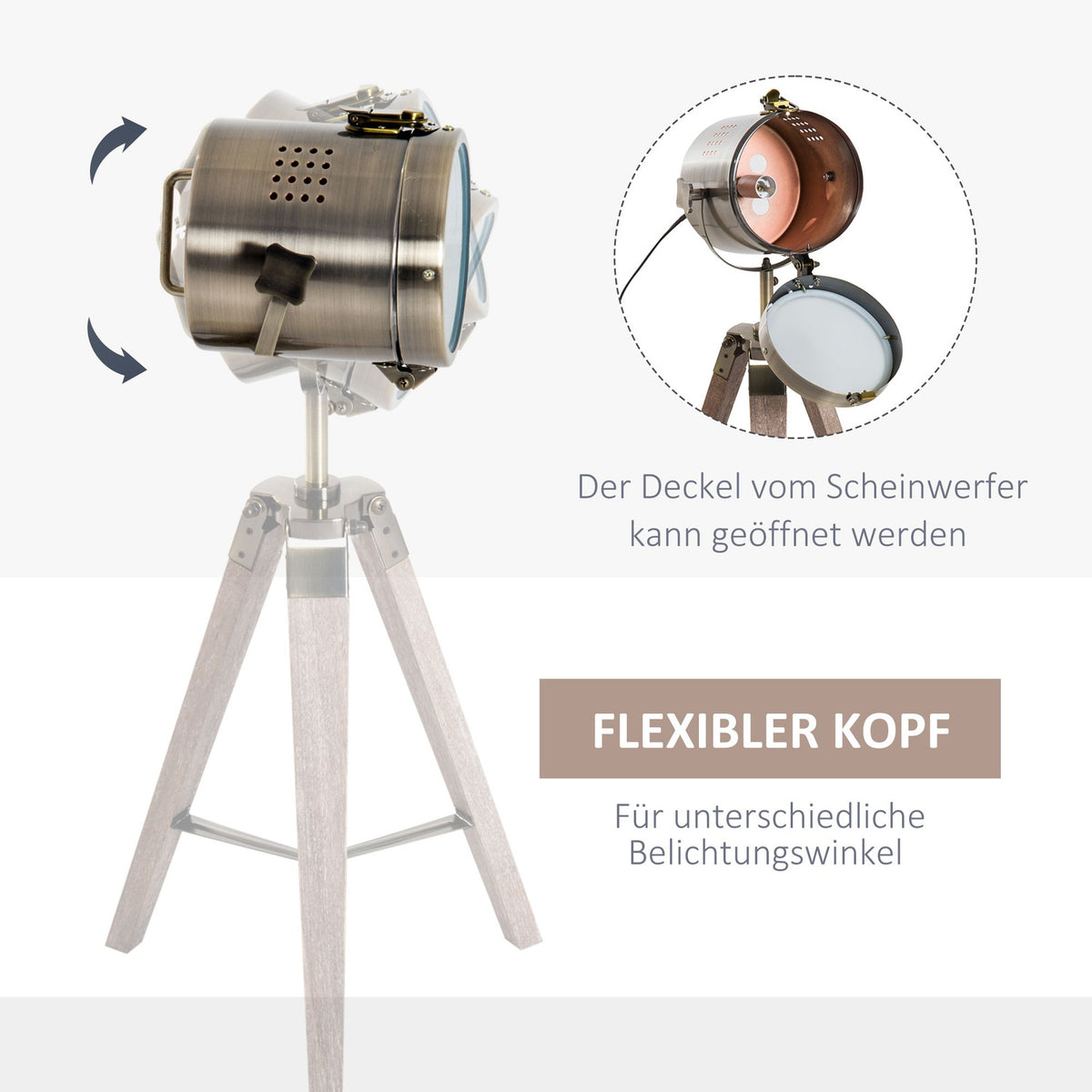 Floor Lamp Design Table Lamp Headlight E14, Tripod Stainless Steel, 33X33X65Cm