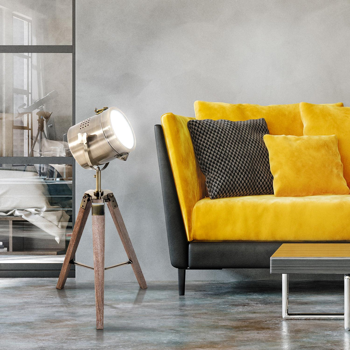 Floor Lamp Design Table Lamp Headlight E14, Tripod Stainless Steel, 33X33X65Cm