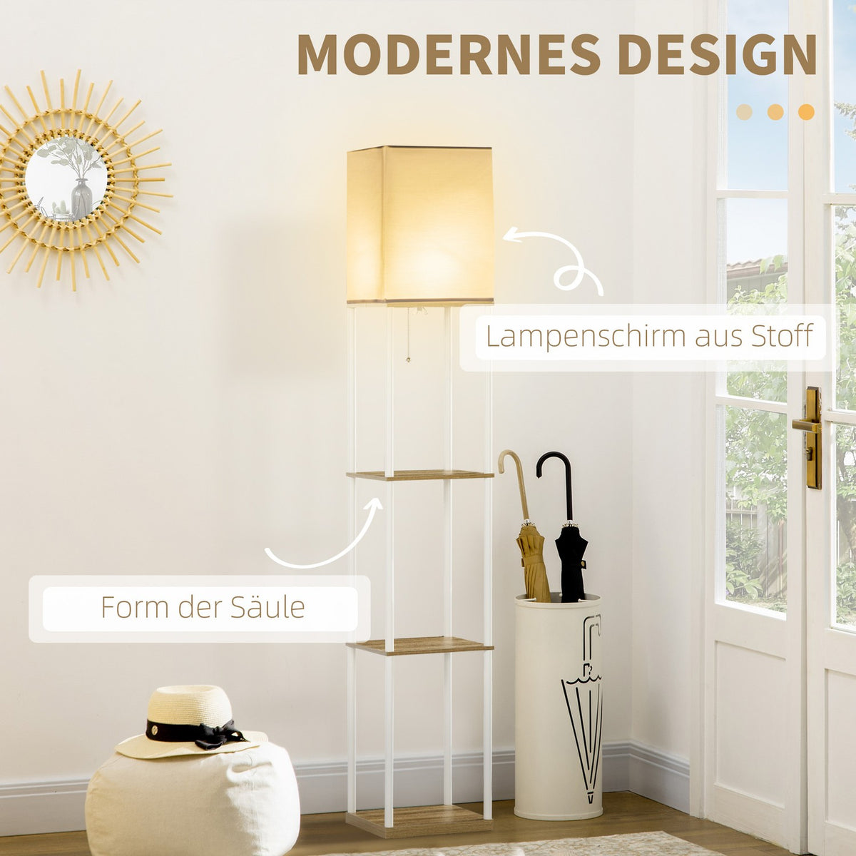 Floor Lamp E27 Base 40W 3 Compartment Floor Lamp Light Bulb Floor Lamp with Fabric Lampshade for Living Room Bedroom White