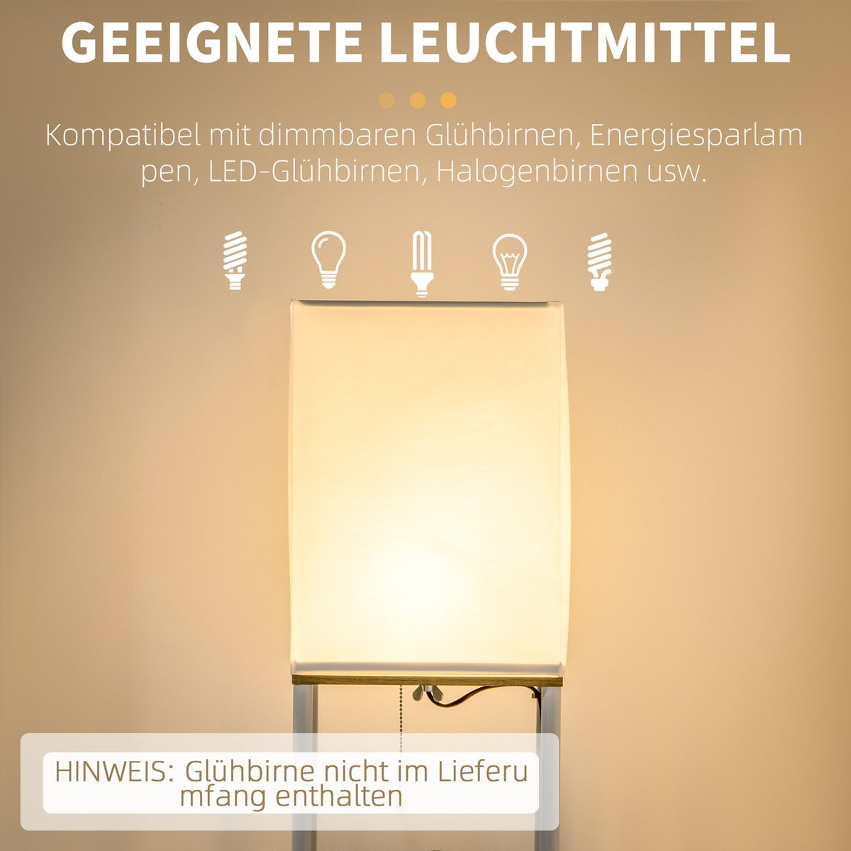 Floor Lamp E27 Base 40W 3 Compartment Floor Lamp Light Bulb Floor Lamp with Fabric Lampshade for Living Room Bedroom White