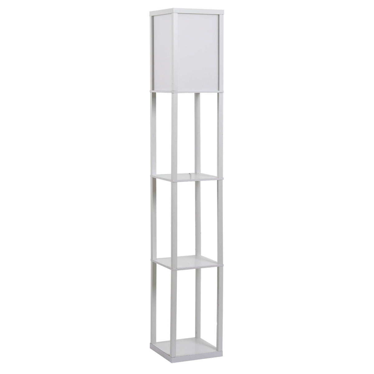 Floor Lamp Elegant Floor Lamp With 3 Shelves, E27 Up To 40W, For Living Room/Bedroom, E1-Mdf & Acrylic, White, 26X26X160Cm