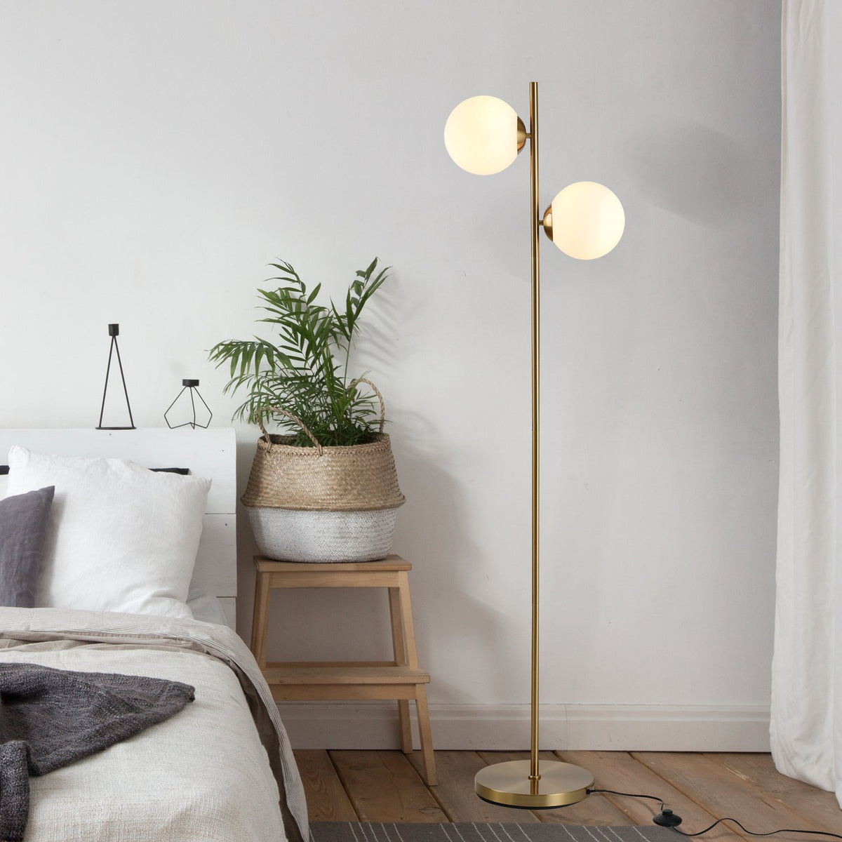 Floor Lamp Floor Lamp 2-Part Glass Lampshade, Steel + Glass, 39 X 28 X 165Cm (Golden + White)