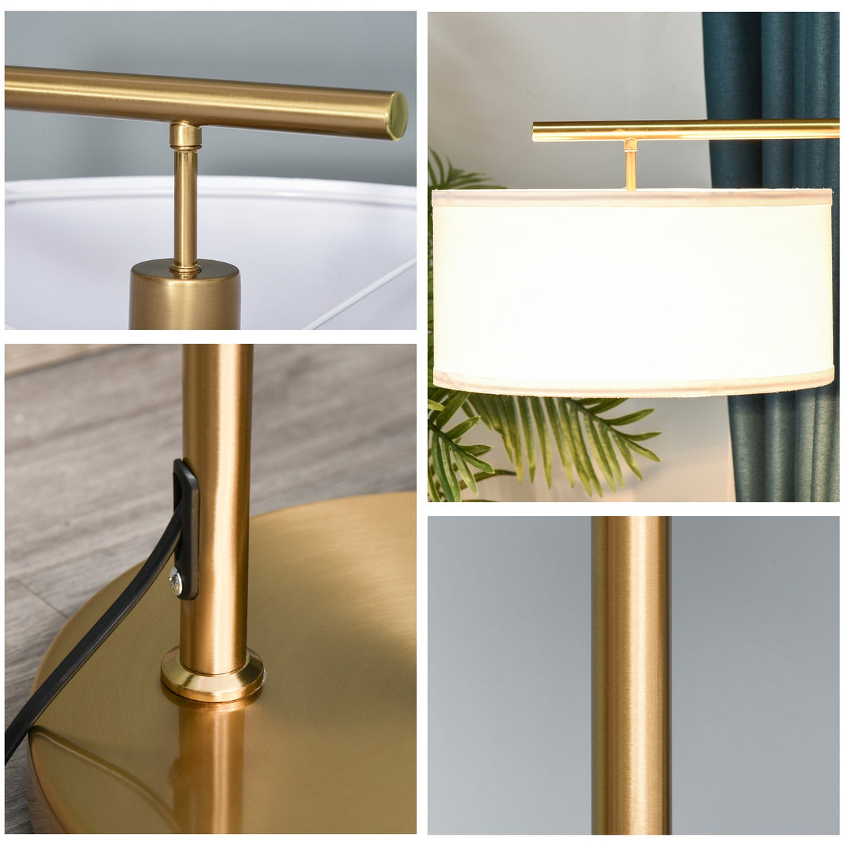 Floor Lamp Floor Lamp E27 Base For Living Room Bedroom Office Metal Steel Linen Gold + White 47 X 37 X 153 Cm