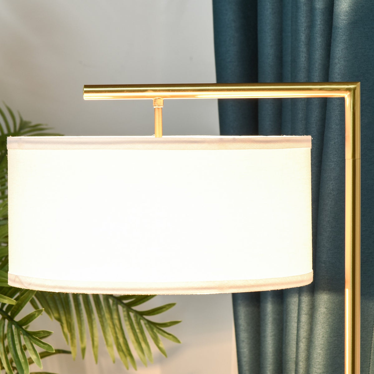Floor Lamp Floor Lamp E27 Base For Living Room Bedroom Office Metal Steel Linen Gold + White 47 X 37 X 153 Cm