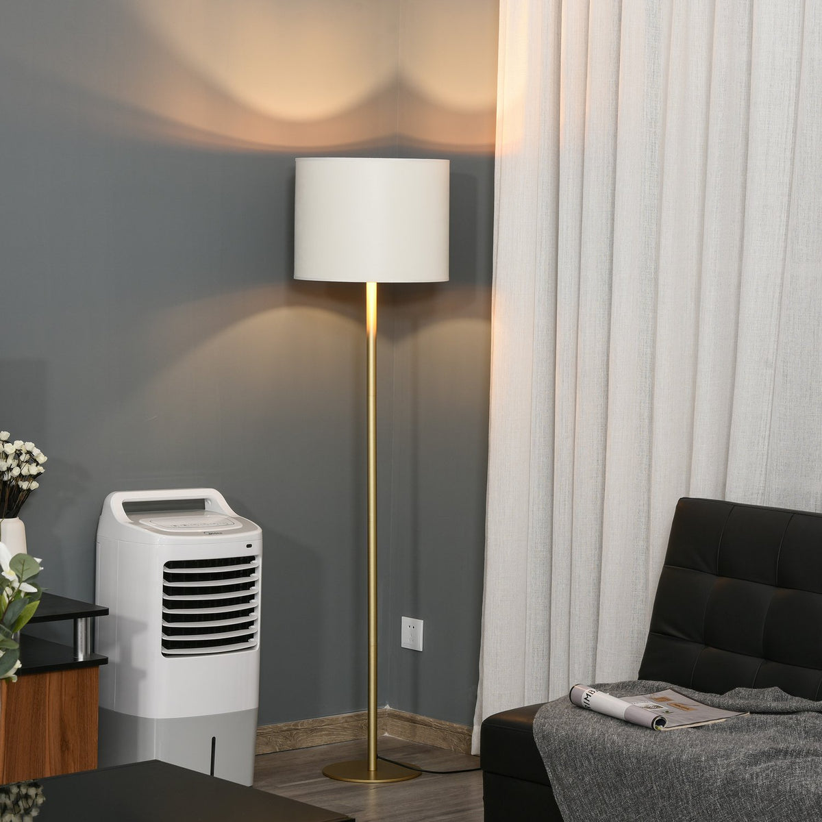 Floor Lamp Floor Lamp For Living Room Bedroom Office, White Metal, Poly Cotton, Ø40 X 160H Cm