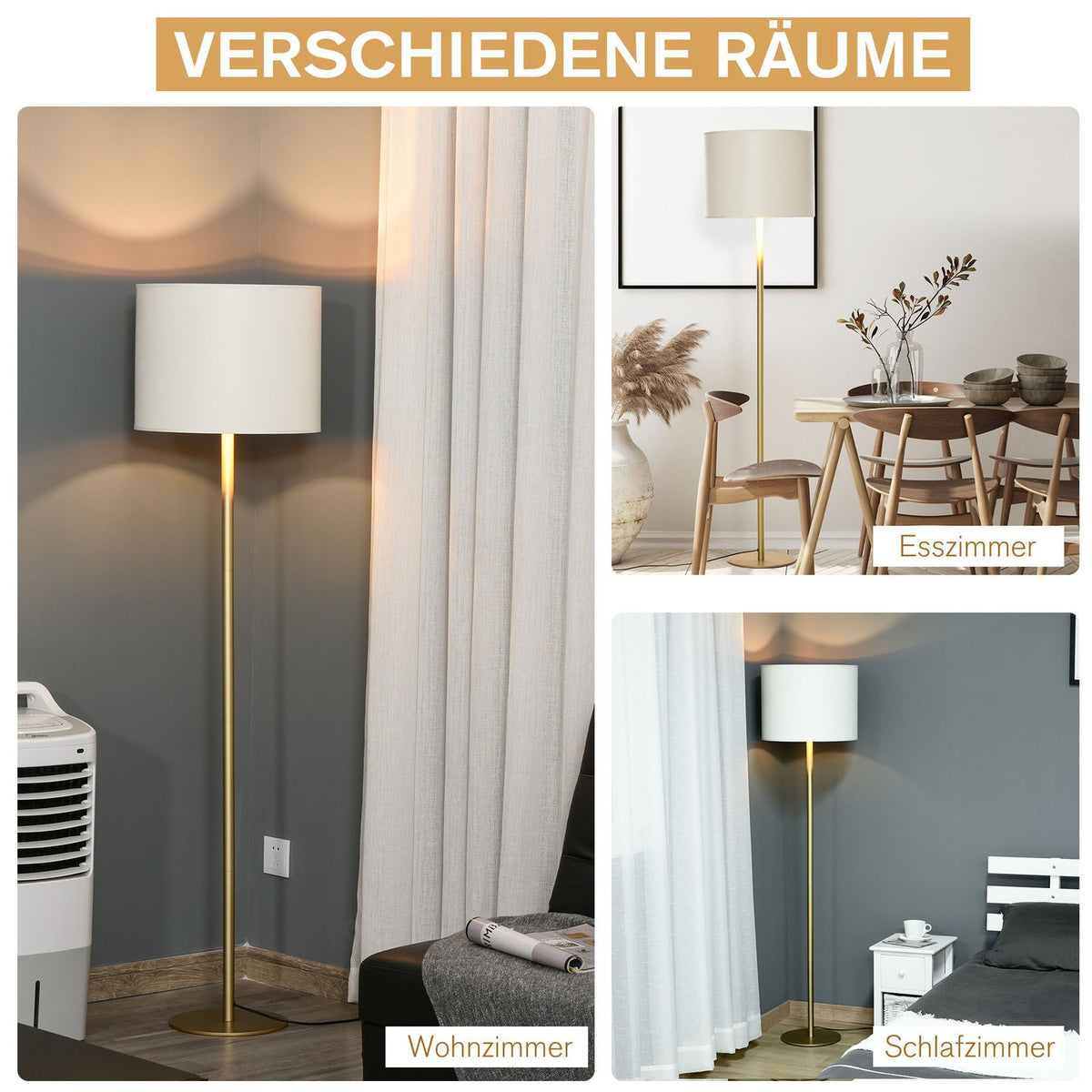 Floor Lamp Floor Lamp For Living Room Bedroom Office, White Metal, Poly Cotton, Ø40 X 160H Cm