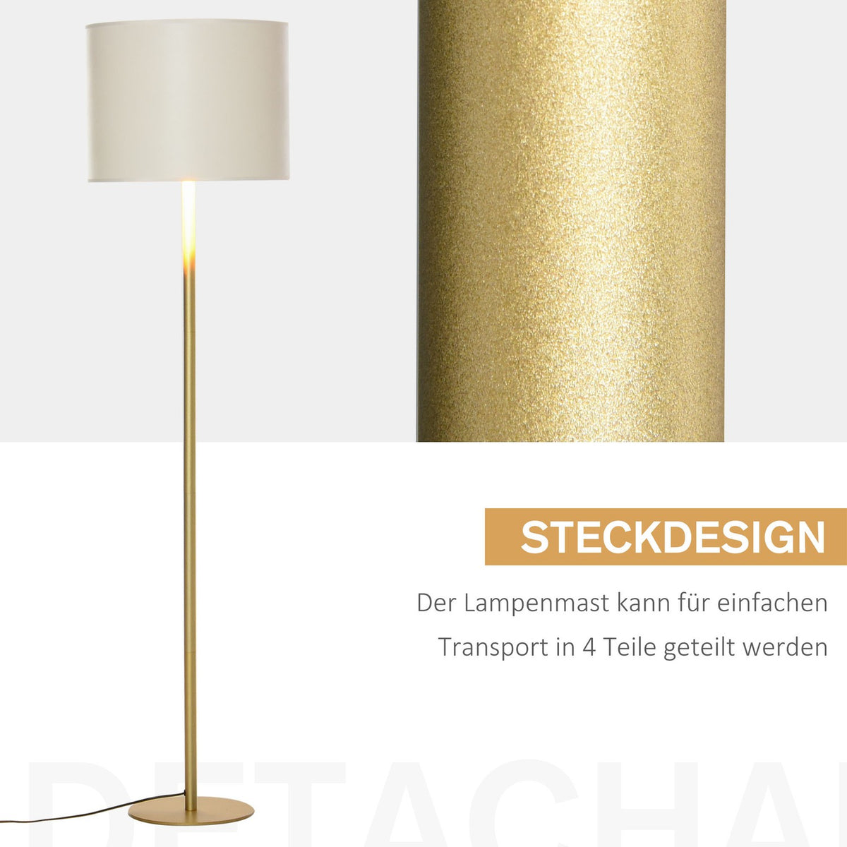 Floor Lamp Floor Lamp For Living Room Bedroom Office, White Metal, Poly Cotton, Ø40 X 160H Cm