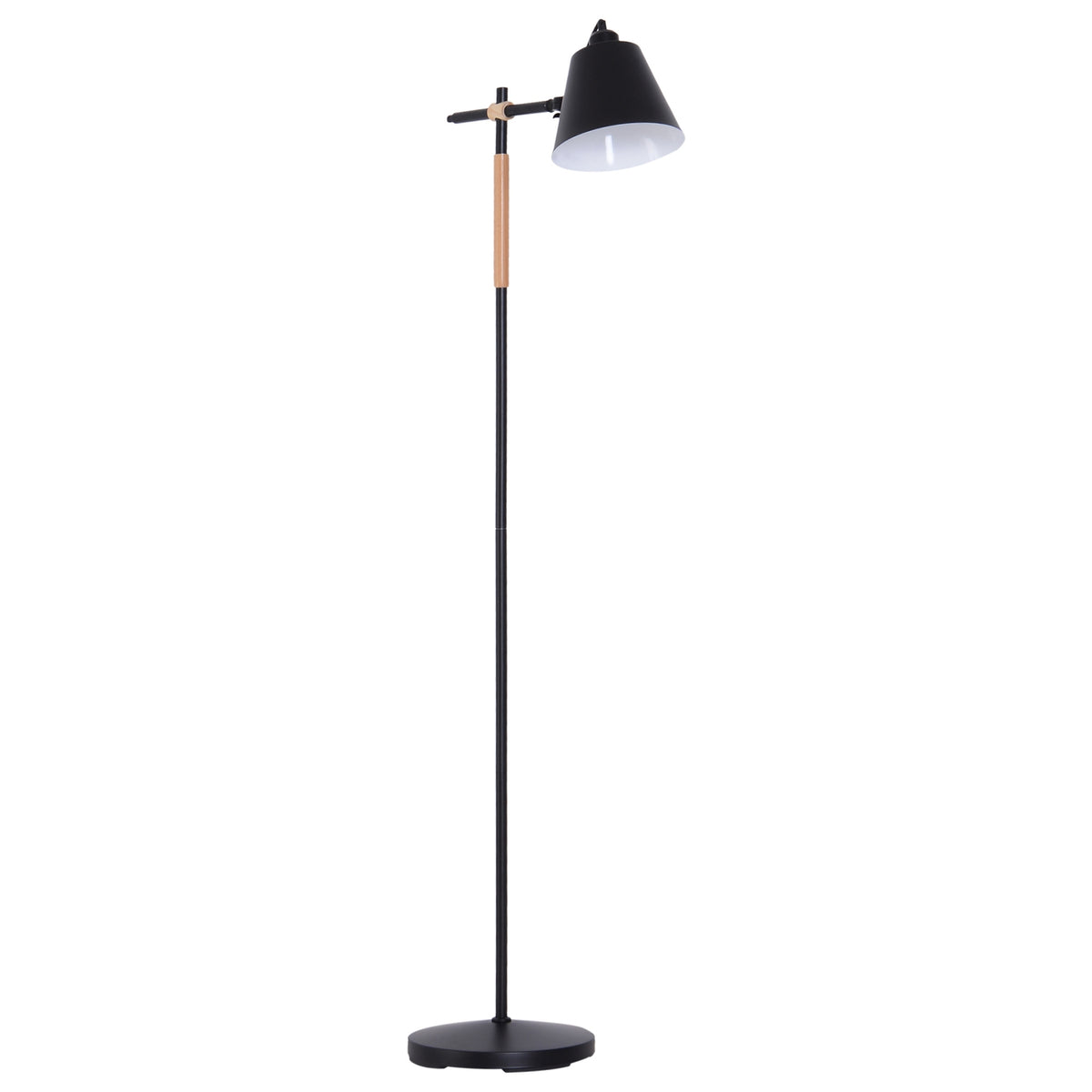 Floor Lamp Floor Lamp In Industrial Design, Wood & Metal, Black & Natural, 40W, 54X30X155Cm