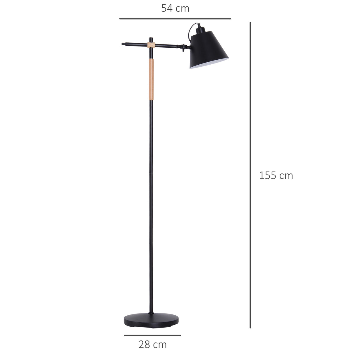 Floor Lamp Floor Lamp In Industrial Design, Wood & Metal, Black & Natural, 40W, 54X30X155Cm