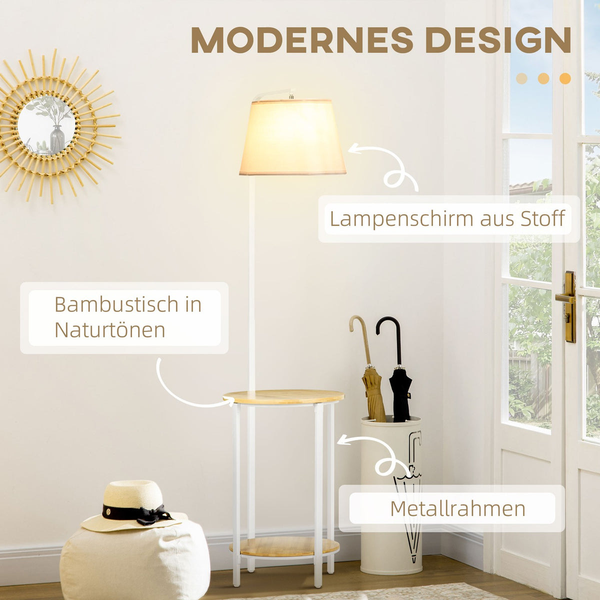 Floor Lamp, Floor Lamp With 2 Shelves, 40 W Floor Lamp With Linen Lampshade, Floor Lamp, White Metal, Height 162 Cm, Excluding Light Bulb