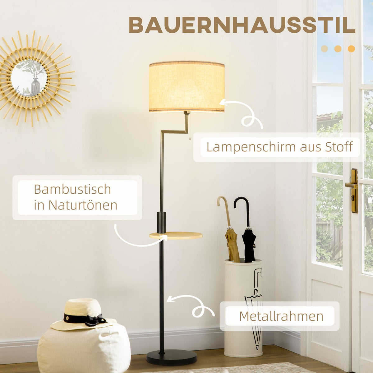 Floor Lamp, Floor Lamp With Shelf, 40 W Floor Lamp With Usb Port, Floor Lamp, Steel, Cream, Ø40 X 168 Cm, Excluding Light Bulb