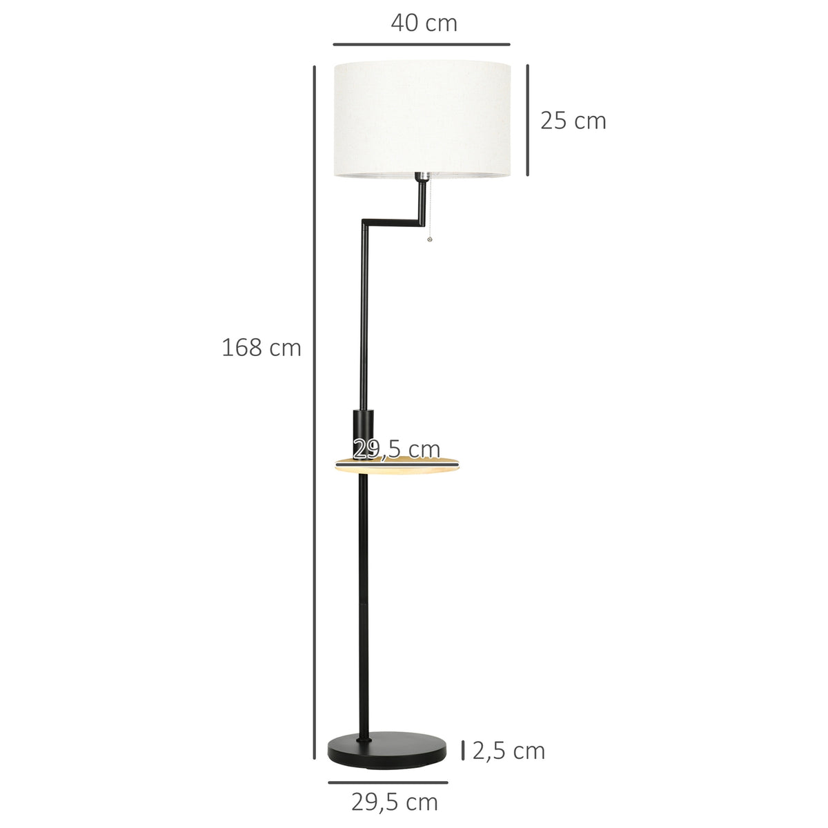 Floor Lamp, Floor Lamp With Shelf, 40 W Floor Lamp With Usb Port, Floor Lamp, Steel, Cream, Ø40 X 168 Cm, Excluding Light Bulb