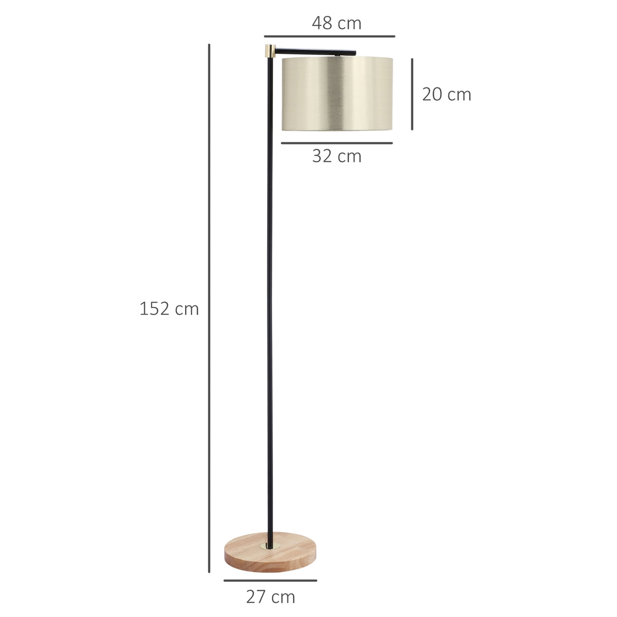 Floor Lamp For Living Room Modern Floor Lamp 40W, E27, Fabric Shade, Office/Bedroom, Gold+Black
