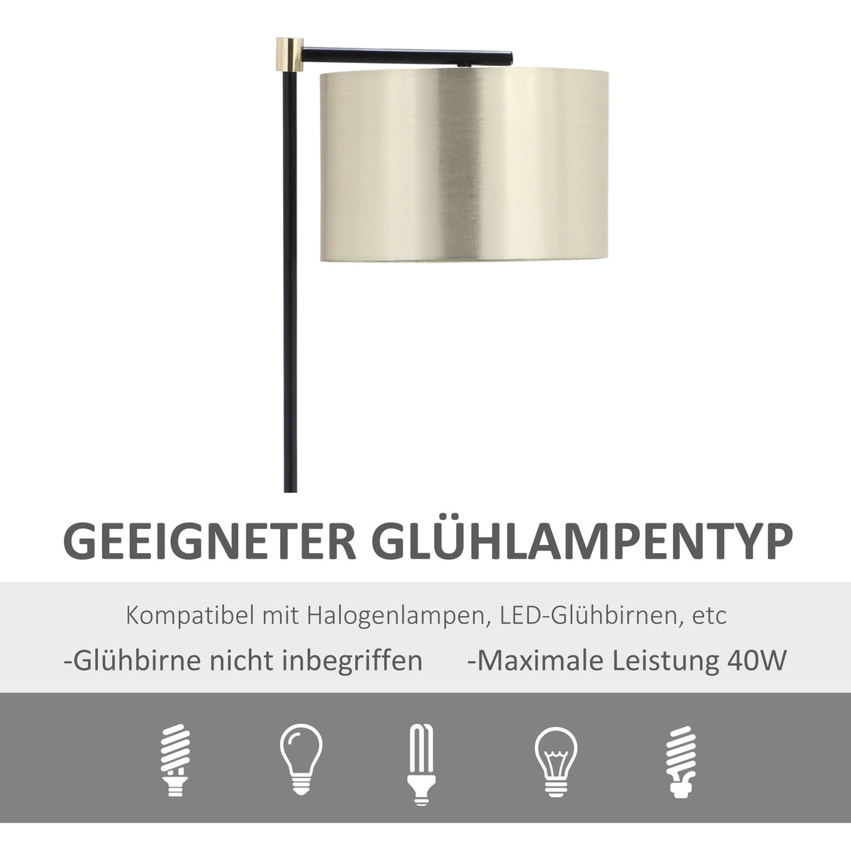 Floor Lamp For Living Room Modern Floor Lamp 40W, E27, Fabric Shade, Office/Bedroom, Gold+Black