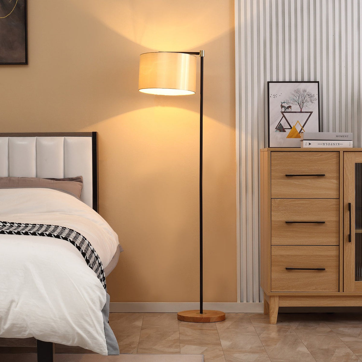 Floor Lamp For Living Room Modern Floor Lamp 40W, E27, Fabric Shade, Office/Bedroom, Gold+Black