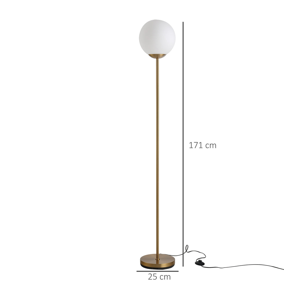 Floor Lamp In Gold Elegant Living Room Floor Lamp Made Of Metal With Glass, 25X25X171Cm