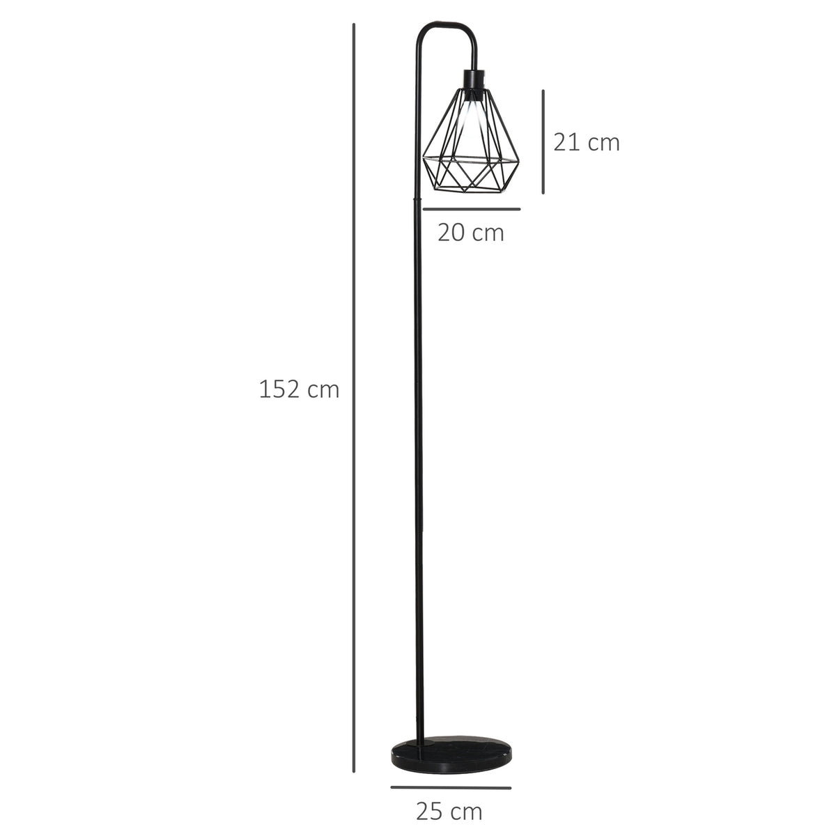 Floor Lamp In Industrial Style, Elegant Floor Lamp With E27 Base For Bedroom And Dining Room, Steel, Marble, Black, Ø25 X 152H Cm