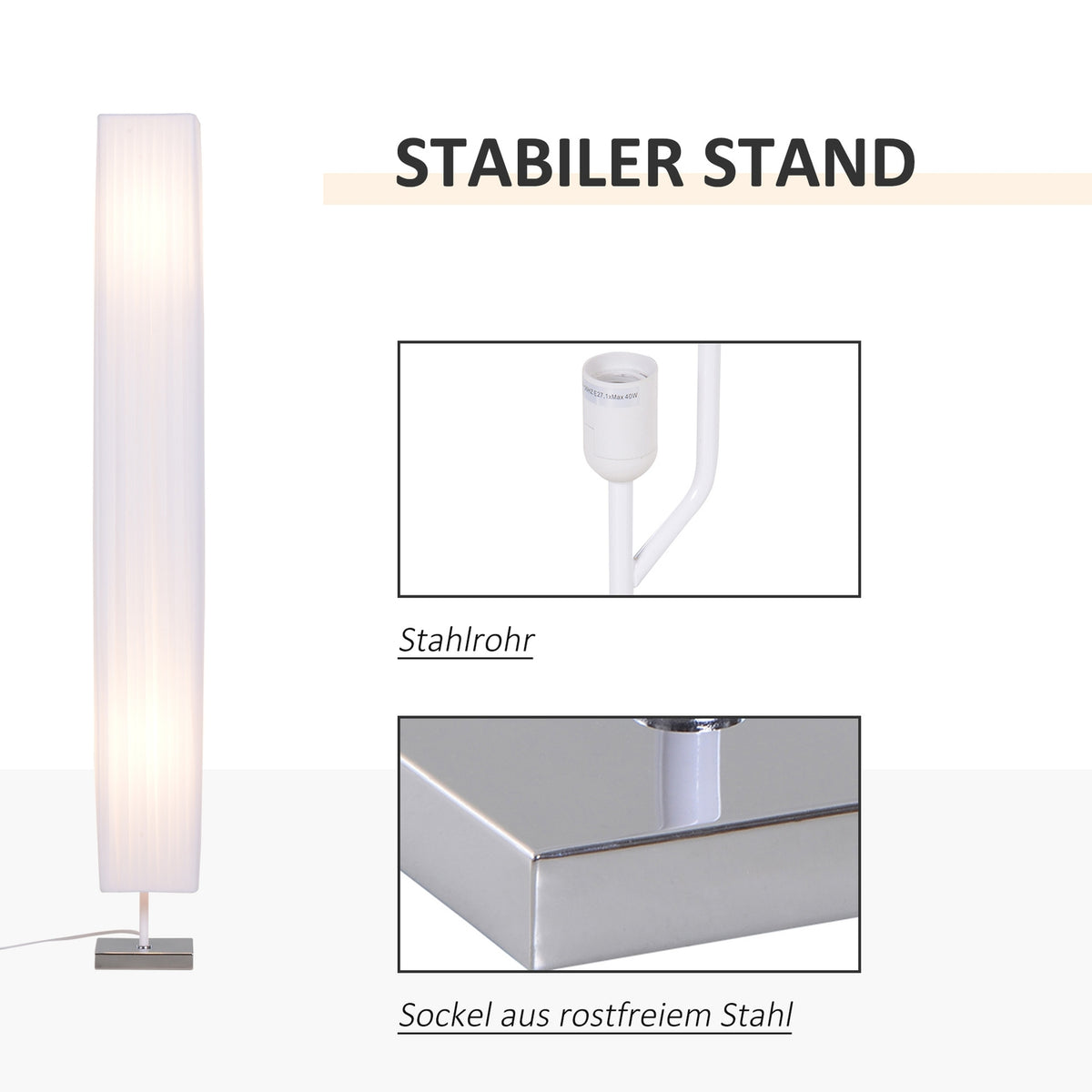 Floor Lamp Modern Floor Lamp E27, Stainless Steel & Polyester, White, 14X14X120Cm