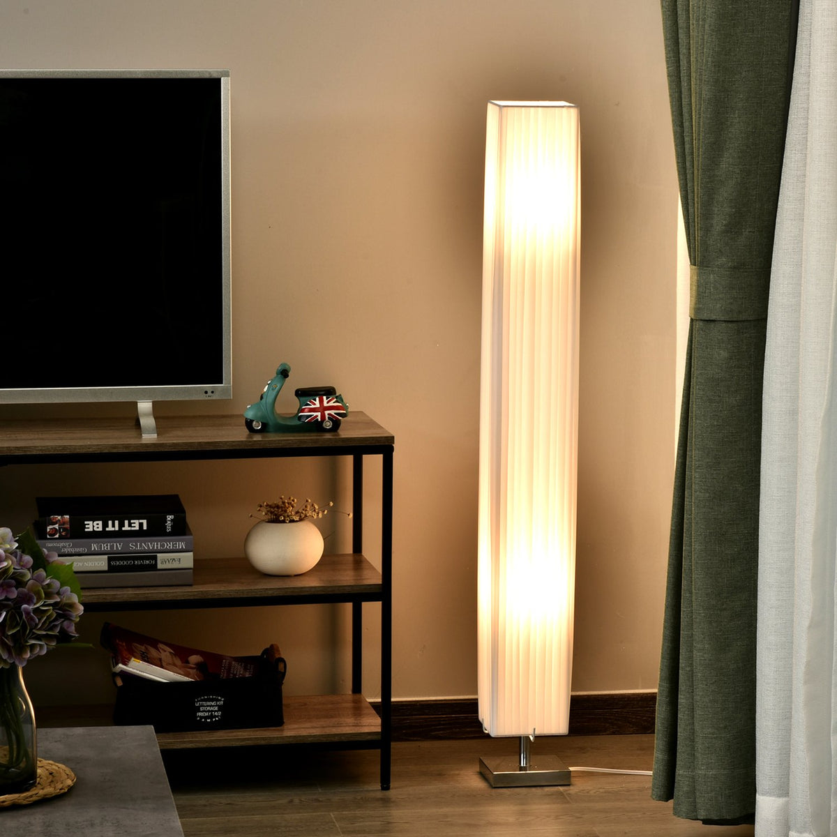 Floor Lamp Modern Floor Lamp E27, Stainless Steel & Polyester, White, 14X14X120Cm