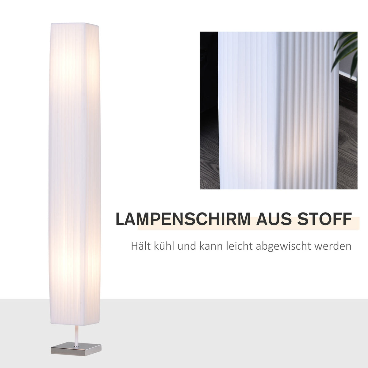Floor Lamp Modern Floor Lamp E27, Stainless Steel & Polyester, White, 14X14X120Cm