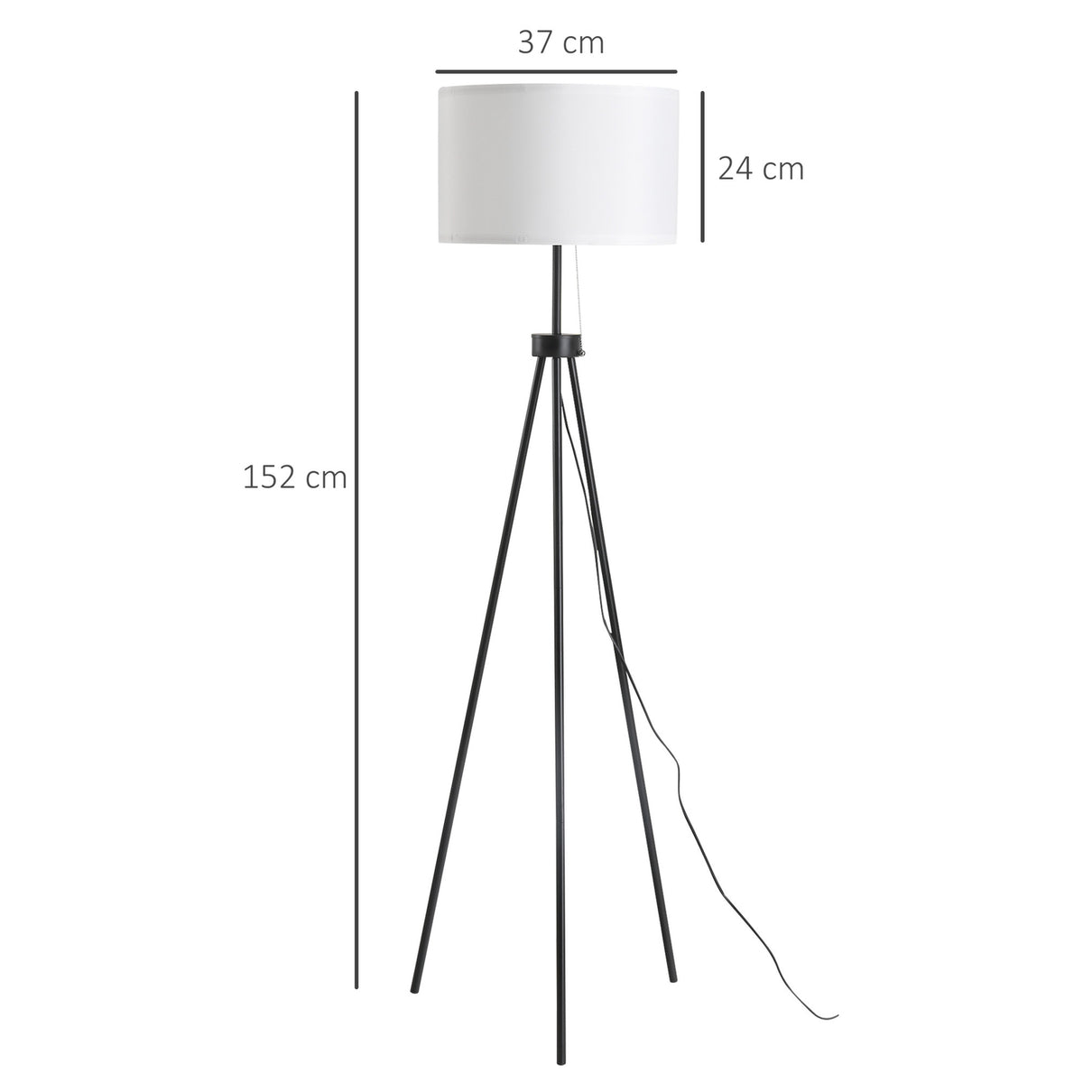 Floor Lamp Modern Floor Lamp E27, Steel & Polyester, Black & White, 37X37X152Cm