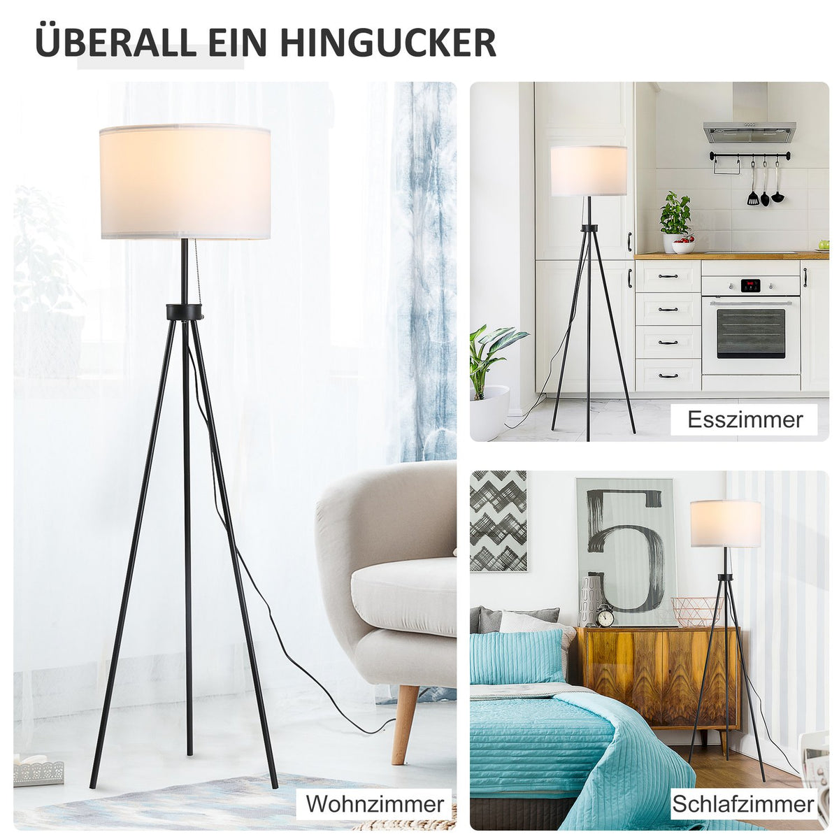 Floor Lamp Modern Floor Lamp E27, Steel & Polyester, Black & White, 37X37X152Cm