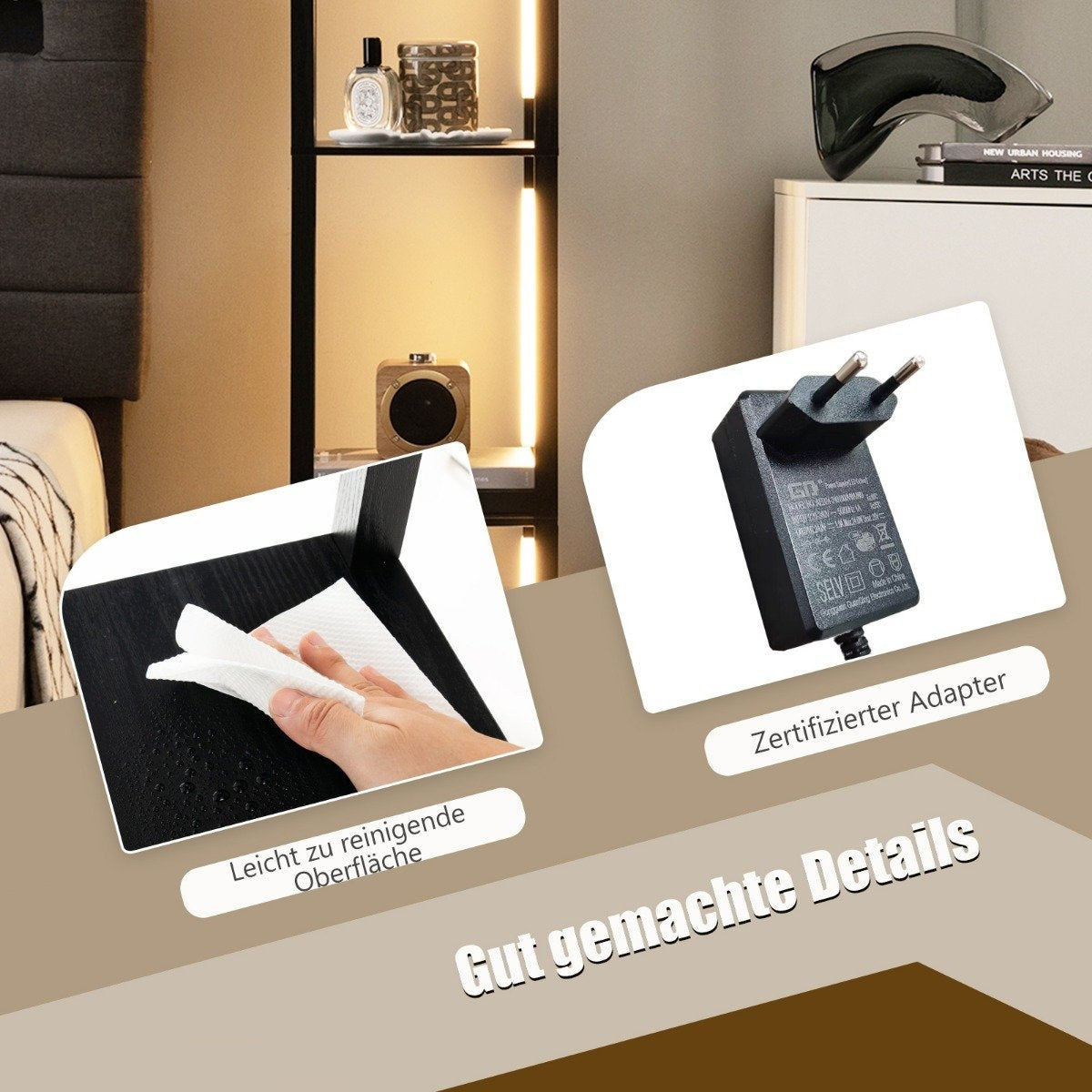 Floor Lamp Modern Illuminated Storage Shelf 29 x 29 x 163 cm Black