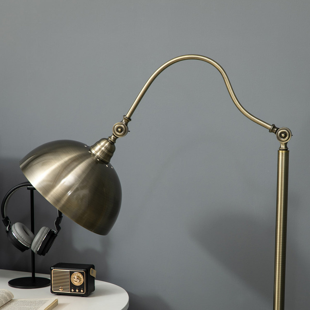 Floor Lamp Retro Arc Lamp With Adjustable Lampshade, E27, Brass Look, For Living Room