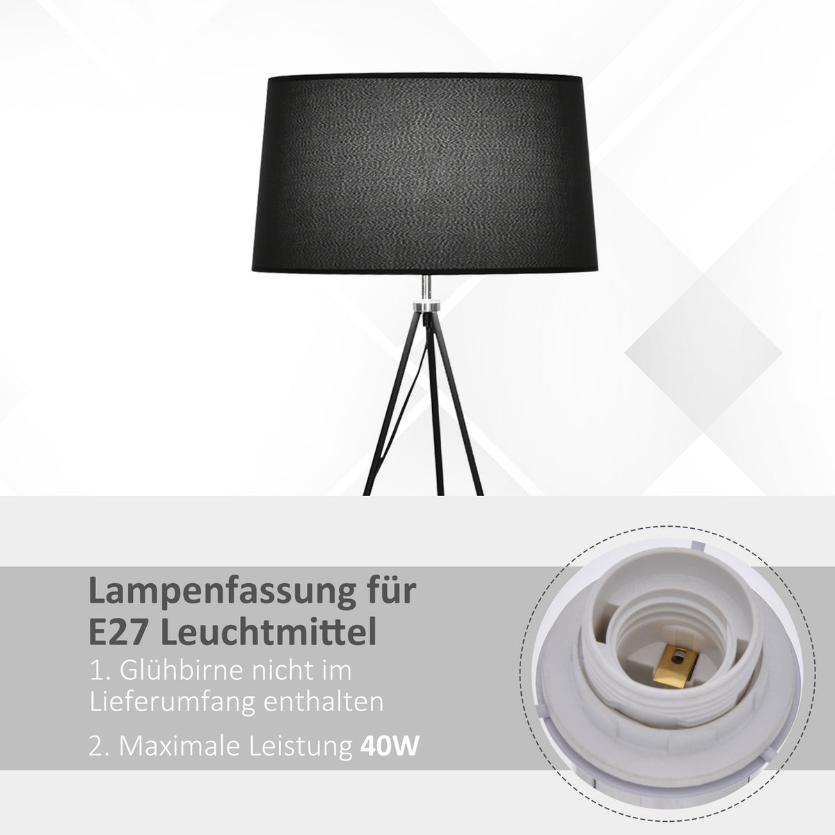 Floor Lamp Tripod Bedroom Floor Lamp, Scandinavian, Fabric & Metal, Black, ∅73X156Cm