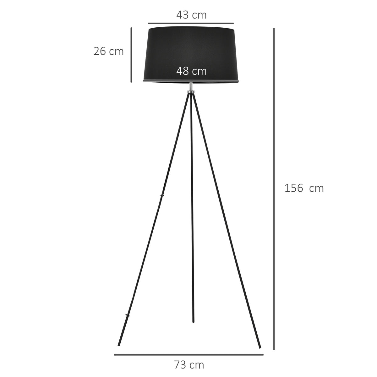 Floor Lamp Tripod Bedroom Floor Lamp, Scandinavian, Fabric & Metal, Black, ∅73X156Cm
