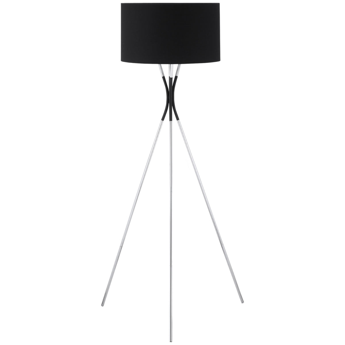 Floor Lamp Tripod Elegant Living Room Floor Lamp 40W, E27, Fabric Shade & Metal Base, Black+Silver, 40W